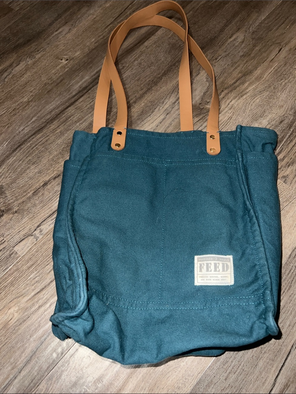 FEED PROJECTS Canvas French Market Tote Bag Carryall Sea Blue Green